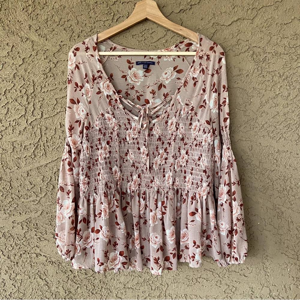Blouse Top Floral Smocked Peasant Blouse💛 So Pretty AEO
